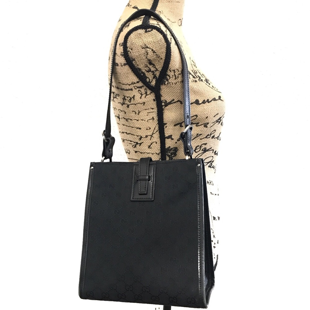 Authentic Gucci Leather Mono Canvas Shoulder Bag